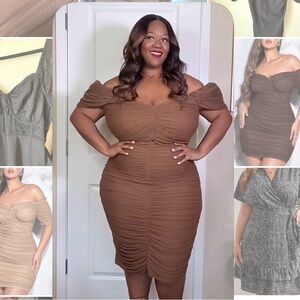 ASOS Curve Brown Off-Shoulder Mini Dress